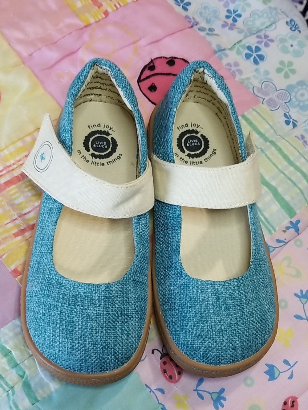 Livie & Luca Teal/ Turquoise Canvas Mary Jane with Cream Strap HTF Size 1 Youth - Picture 2 of 9